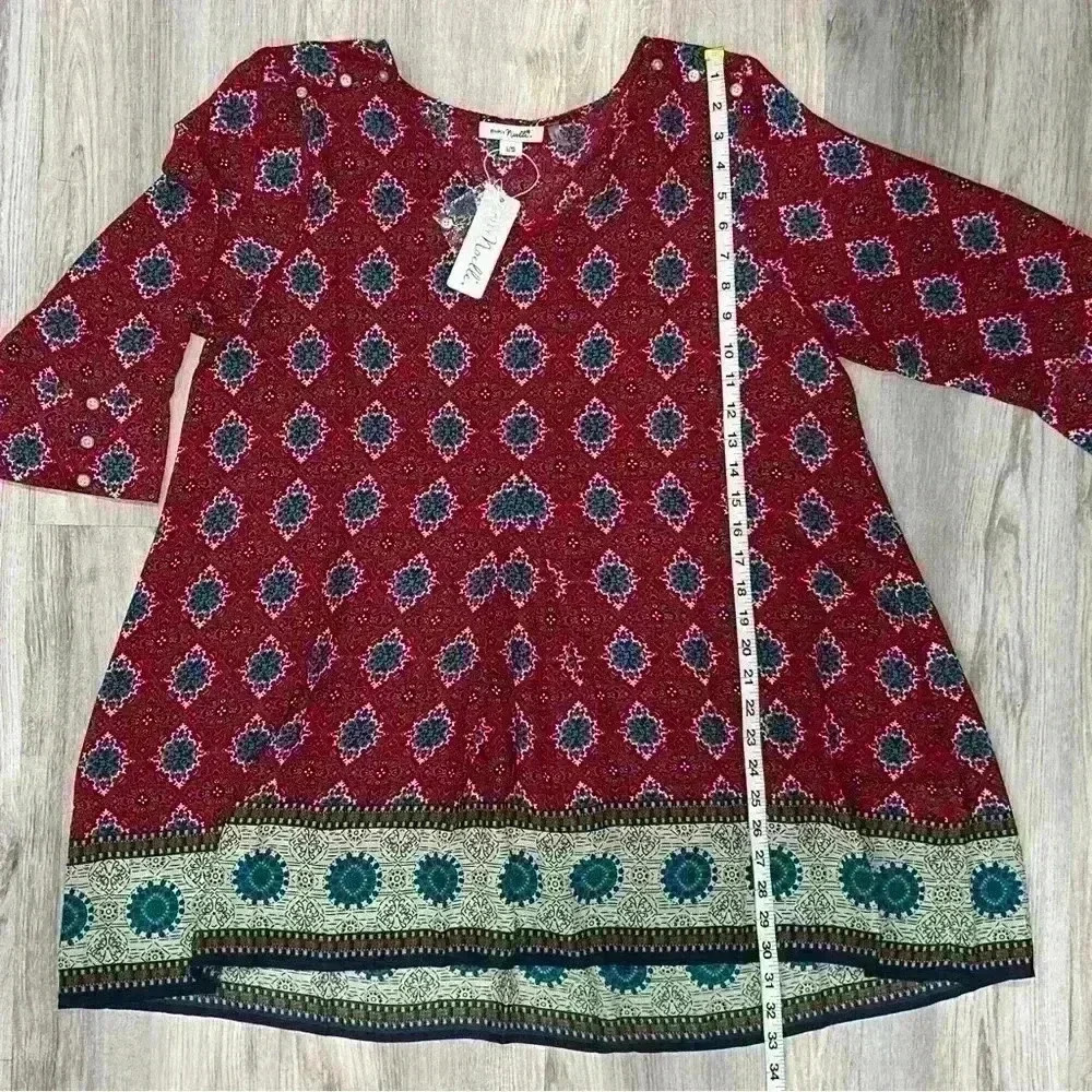 NWT Simply Noelle Women’s Boho Long Sleeve Tunic Top Red Pattern Size L/XL - Picture 8 of 8